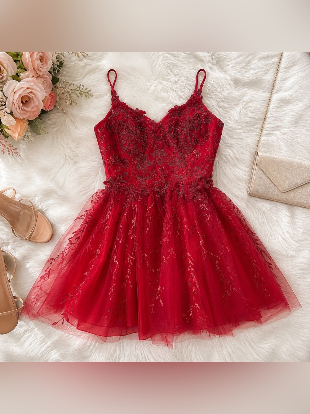 May Queen Red Embellished Tulle Mini Dress-Formal Party Homecoming Prom Dress 12